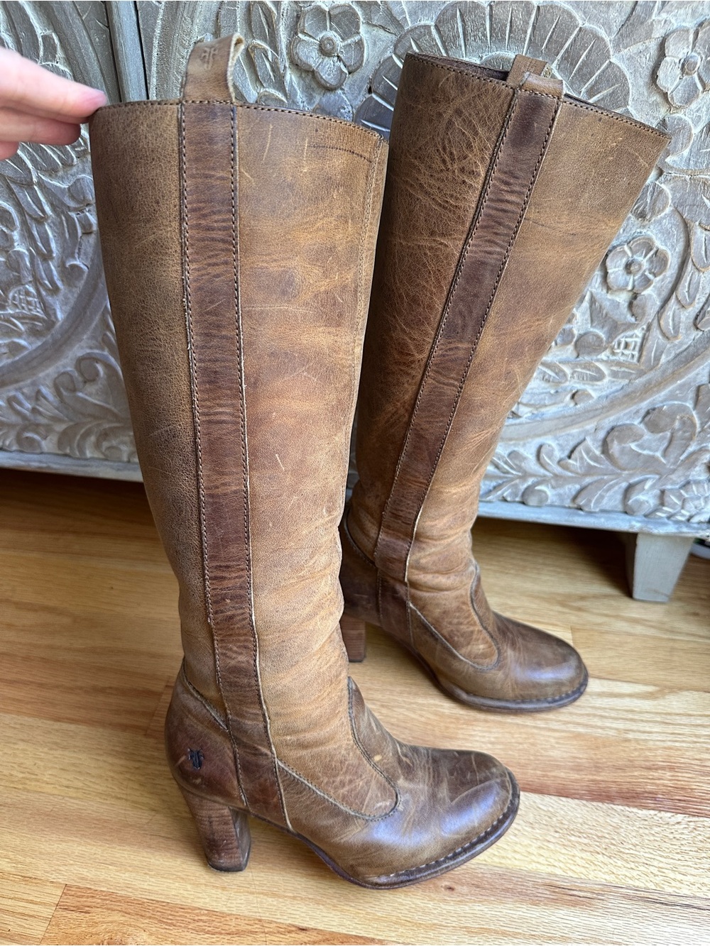 Vintage Frye Brown Leather Mid-Heel Tall Riding Boots